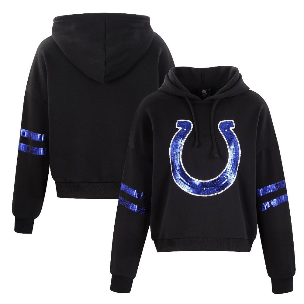Indianapolis Colts Black Cropped Sequin Hoodie